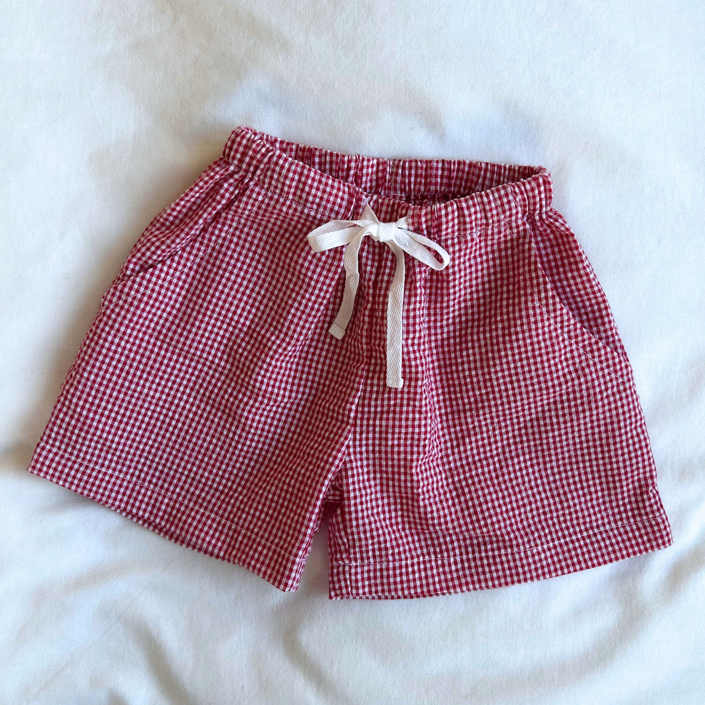 Seersucker Play Shorts - Strawberry Red Gingham